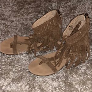 brown fringe sandals